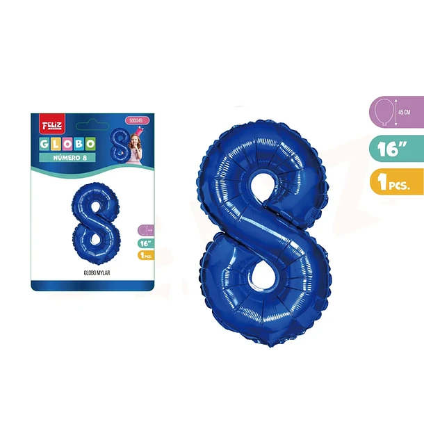 GLOBO ALUMINIO AZUL 45CM NÚMERO 8 - 1