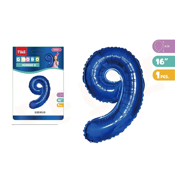 GLOBO ALUMINIO AZUL 45CM NÚMERO 9 - 1