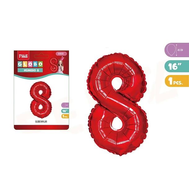 GLOBO ALUMINIO ROJO 45CM NÚMERO 8 - 1