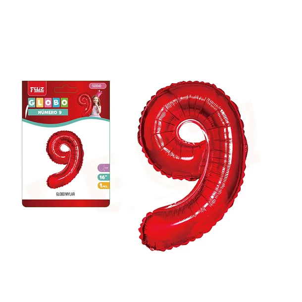 GLOBO ALUMINIO ROJO 45CM NÚMERO 9 - 1