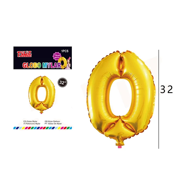 GLOBO NÚMERO 0 DORADO 81 CM - 1