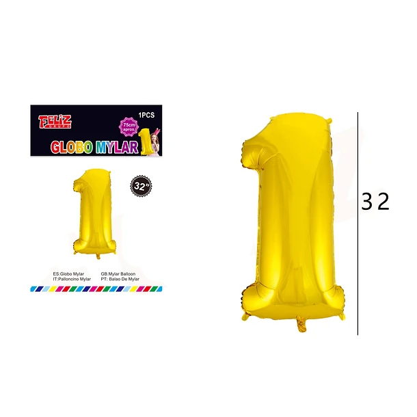 GLOBO NÚMERO 1 DORADO 81 CM - 1