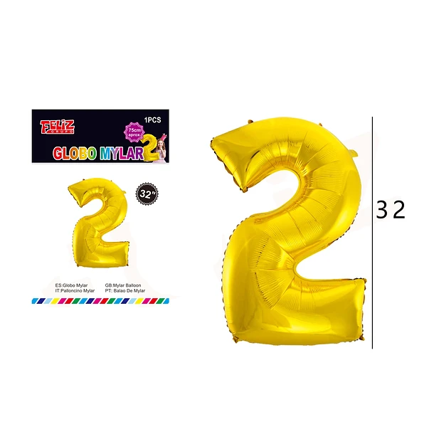 GLOBO NÚMERO 2 DORADO 81 CM - 1
