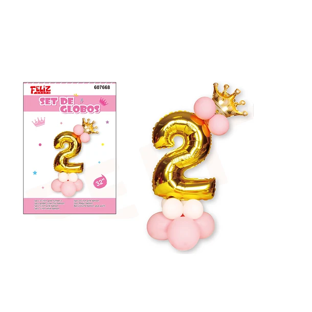 GLOBO NÚMERO 2 DORADO CON ROSA - 1