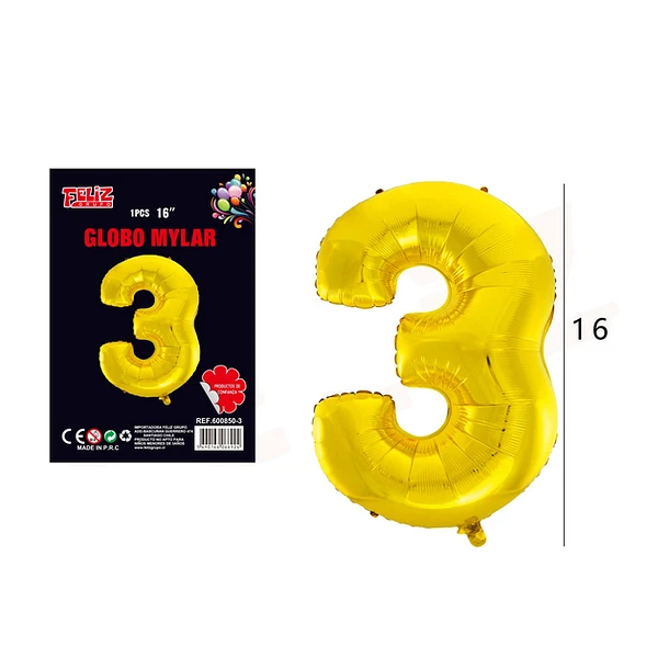 GLOBO NÚMERO 3 DORADO - 1