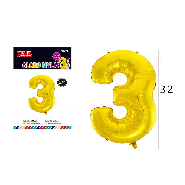 GLOBO NÚMERO 3 DORADO 81 CM - 1