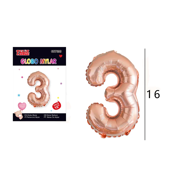 GLOBO NÚMERO 3 ORO ROSA - 1