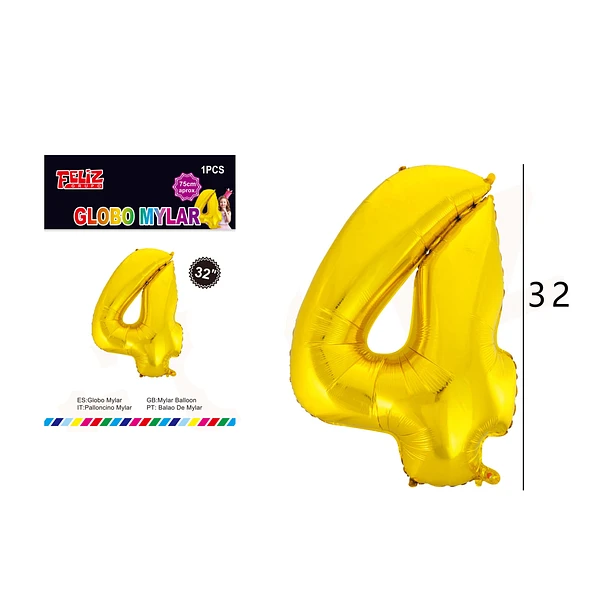 GLOBO NÚMERO 4 DORADO 81 CM - 1