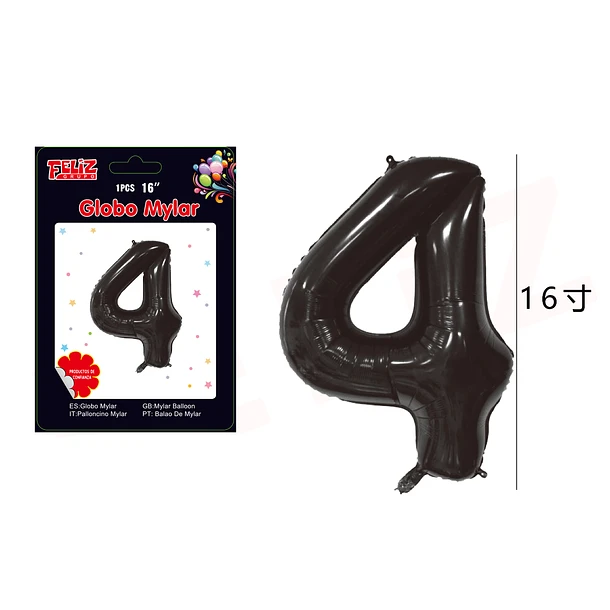 GLOBO NÚMERO 4 NEGRO - 1