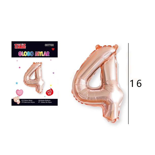 GLOBO NÚMERO 4 ORO ROSA - 1