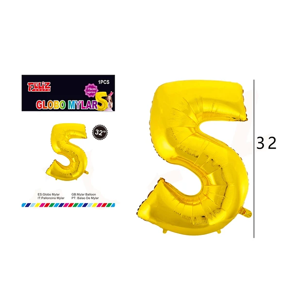 GLOBO NÚMERO 5 DORADO 81 CM - 1