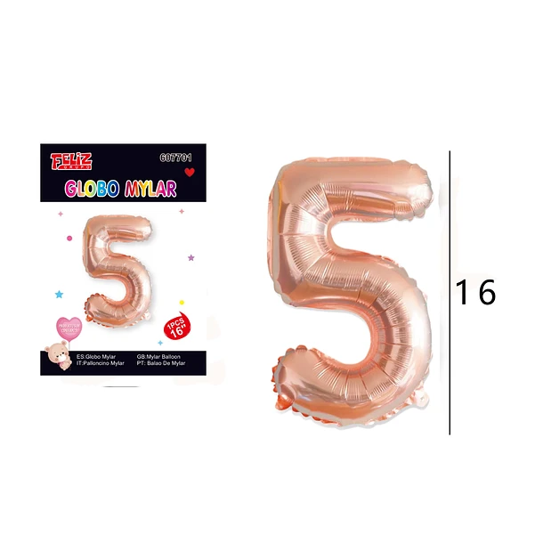 GLOBO NÚMERO 5 ORO ROSA - 1