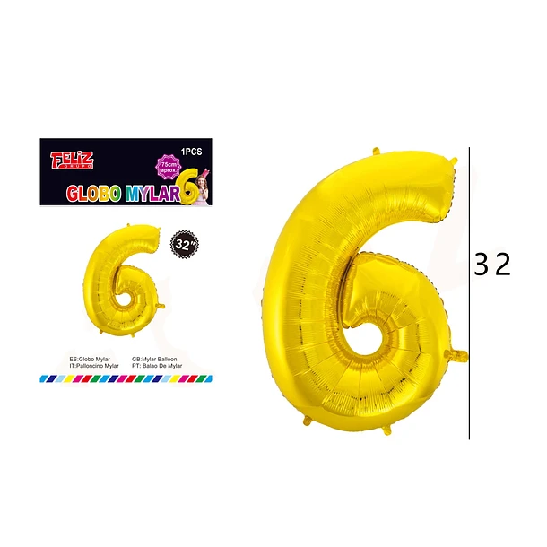 GLOBO NÚMERO 6 DORADO 81 CM - 1