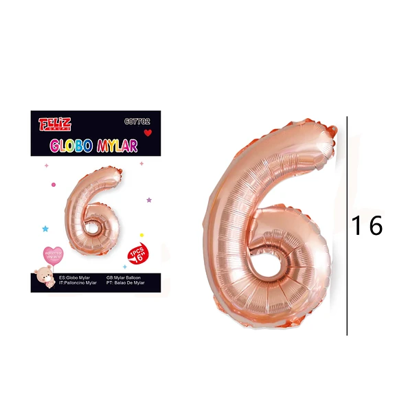 GLOBO NÚMERO 6 ORO ROSA - 1