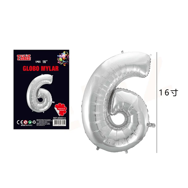 GLOBO NÚMERO 6 PLATEADO - 1