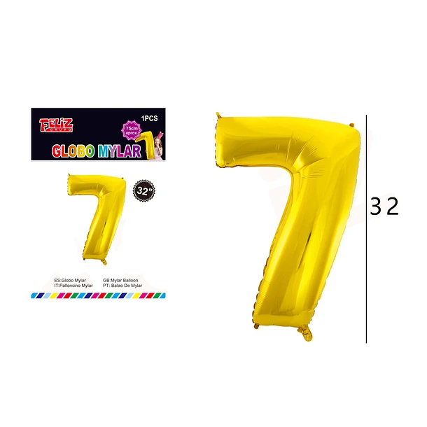GLOBO NÚMERO 7 DORADO 81 CM - 1