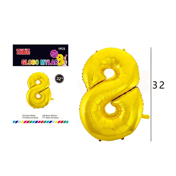 GLOBO NÚMERO 8 DORADO 81 CM - 1