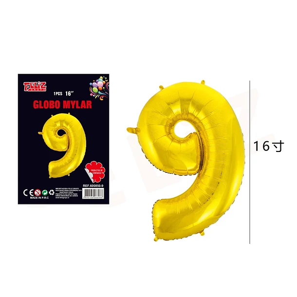 GLOBO NÚMERO 9 DORADO - 1