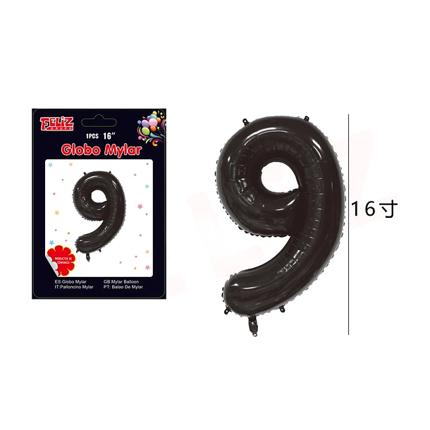 GLOBO NÚMERO 9 NEGRO - 1