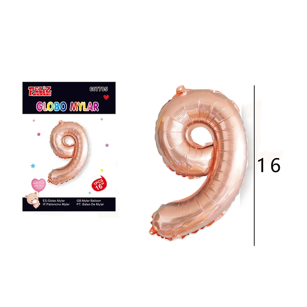 GLOBO NÚMERO 9 ORO ROSA - 1