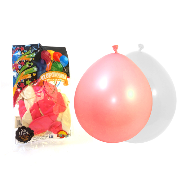 GLOBO 09 STANDARD B BLANCO/ROSADO X 25 UNI - 1