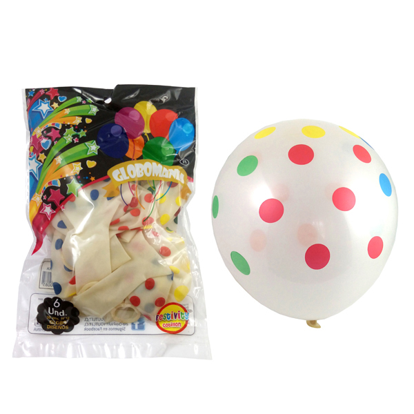GLOBO 12 IMPRESO B POLKA TRANSPARENTE X 6 UNI - 1
