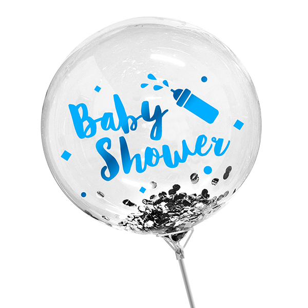 GLOBO BURBUJA CONFETTI BABY CELESTE/PLATA X1 UNI - 1