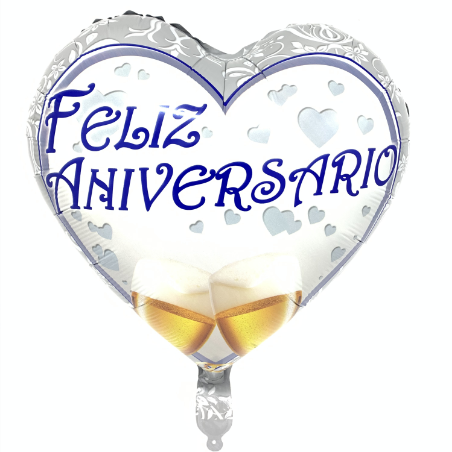 GLOBO METÁLICO 18' FELIZ ANIVER COPAS X50 UNI BLANCO - 1