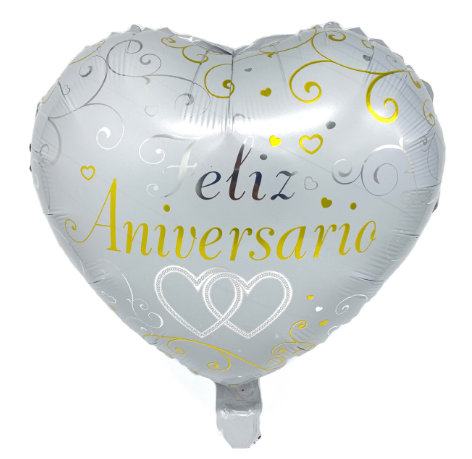 GLOBO METÁLICO 18' FELIZ ANIVER X50 UNI BLANCO - 1