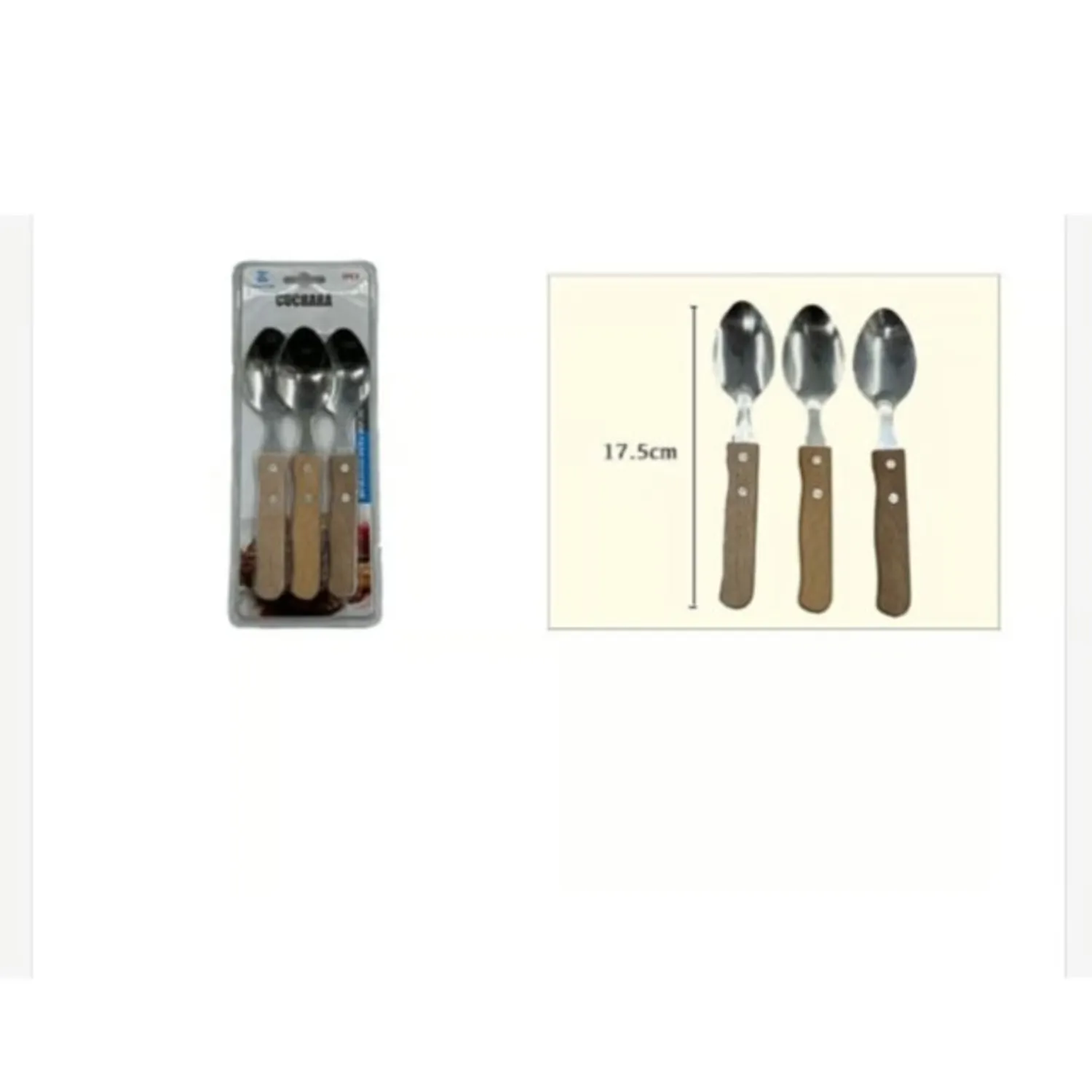 CUCHARA ACERO INOXIDABLE 3 PIEZAS MANGO DE MADERA - 1