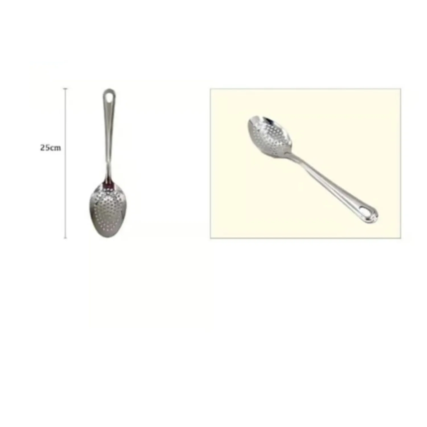 CUCHARA DE ACERO INOXIDABLE 25CM SET 2 CON AGUJEROS - 1