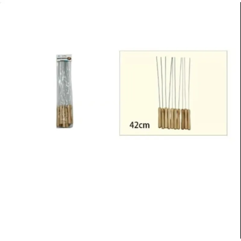 AGUJA DE BARBACOA 10 PIEZAS 42CM MANGO DE MADERA - 1