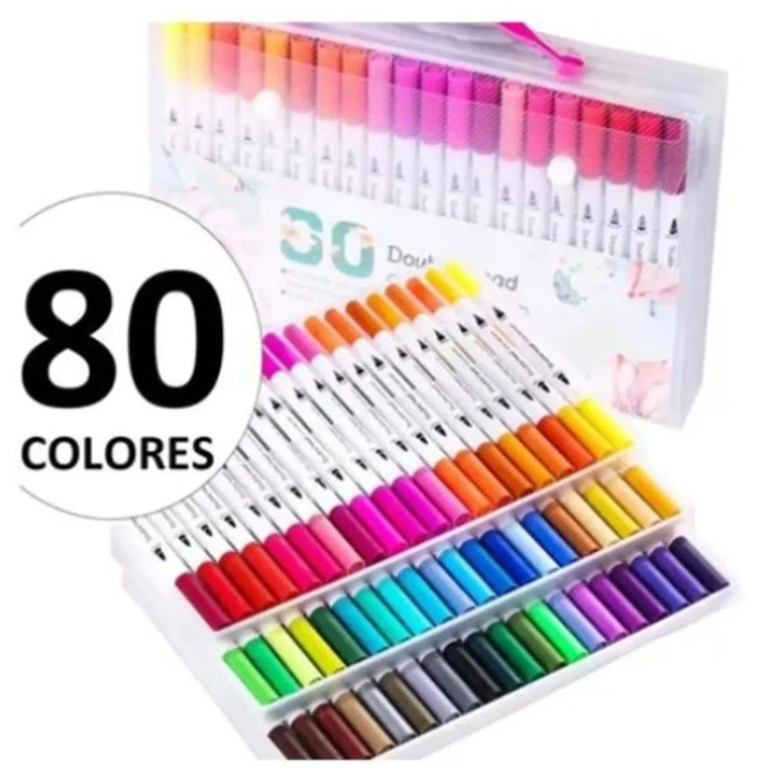80 MARCADORES DE DOBLE PUNTA TIPO PINCEL COLORES - 1