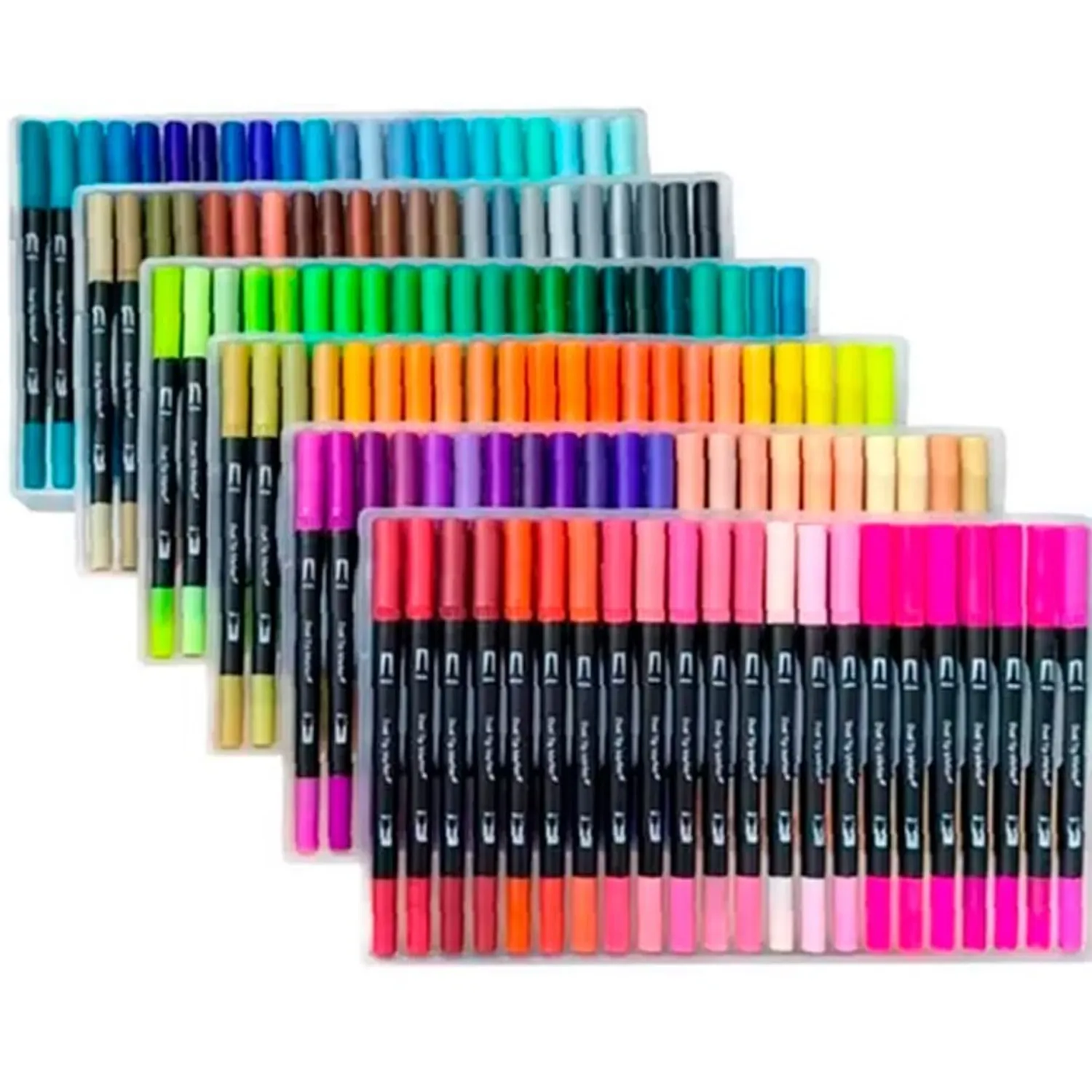 132 MARCADORES DE DOBLE PUNTA TIPO PINCEL COLORES - 1