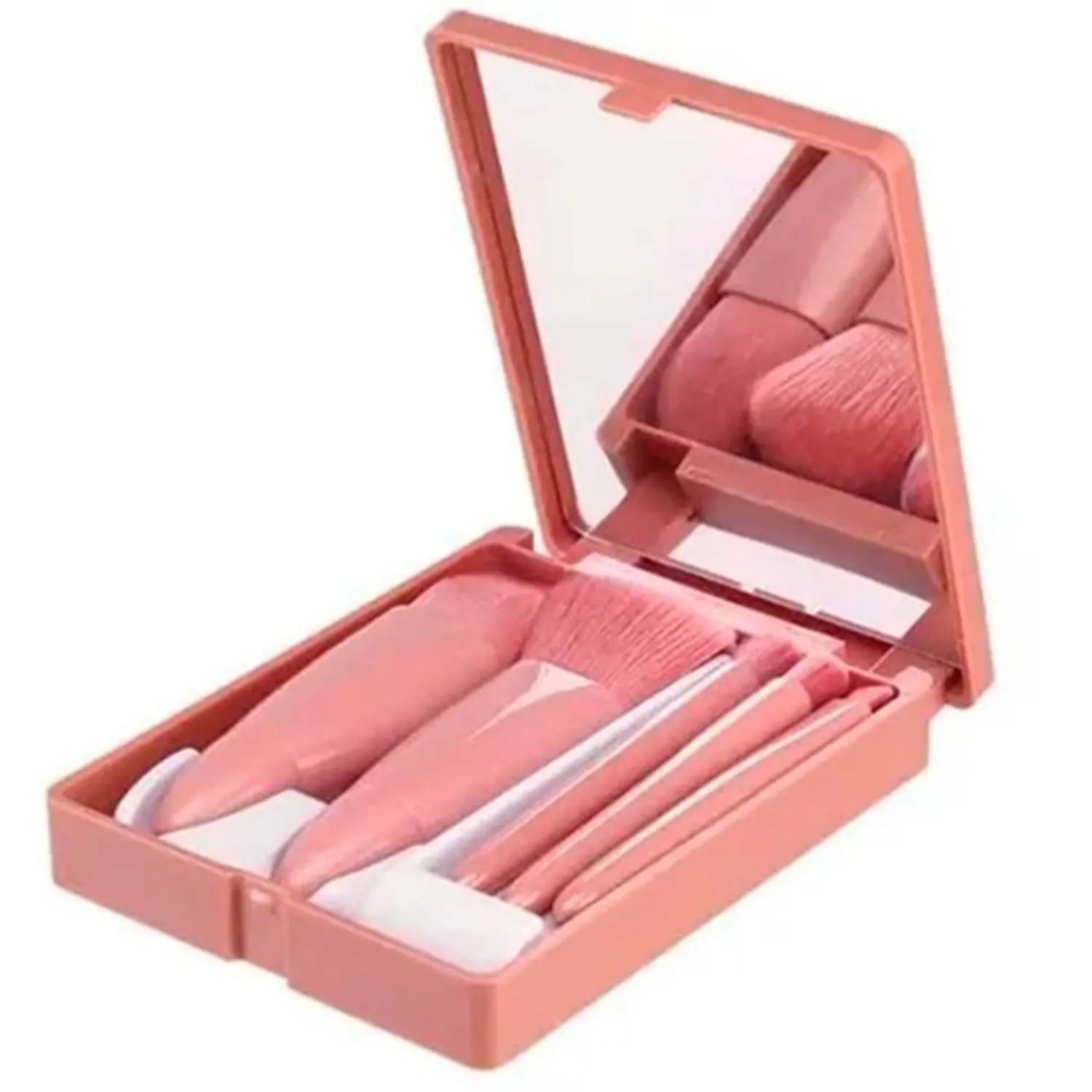 SET 5 BROCHAS DE MAQUILLAJE PROFESIONALES CON ESTUCHE ESPEJO. - 1