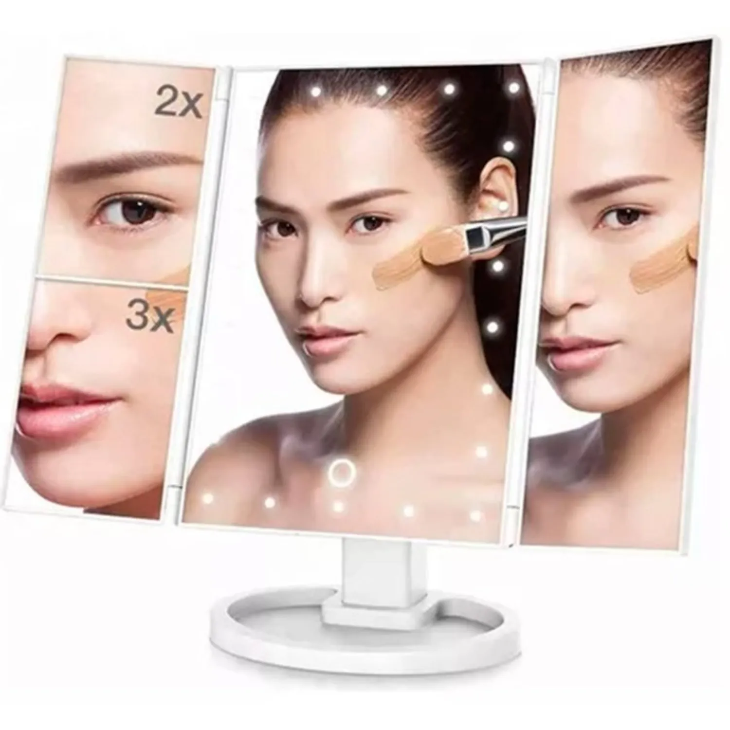ESPEJO PARA MAQUILLAJE AUMENTOS 2X 3X LUZ LED - 1