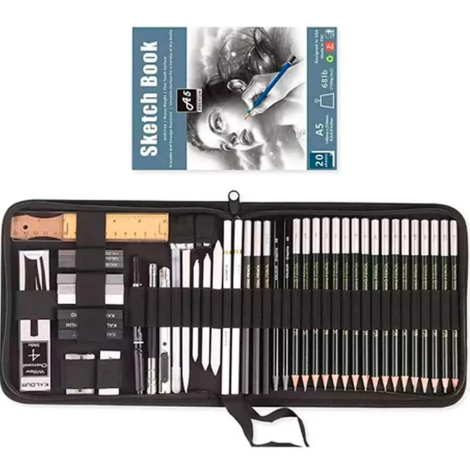 JUEGO DE 54 PIEZAS LAPICES DE DIBUJO PROFESIONAL ESTUCHE - 1