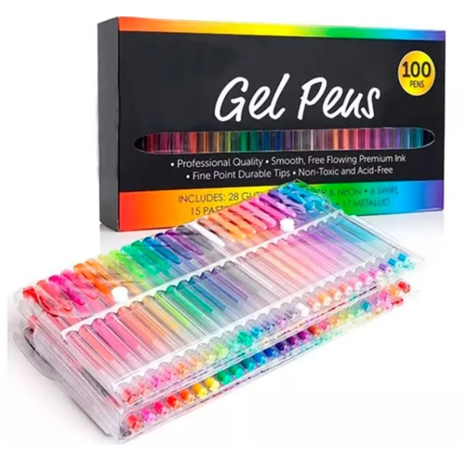 SET 100 LÁPICES GEL NEÓN-GLITTER-METÁLICO-PASTEL - 1