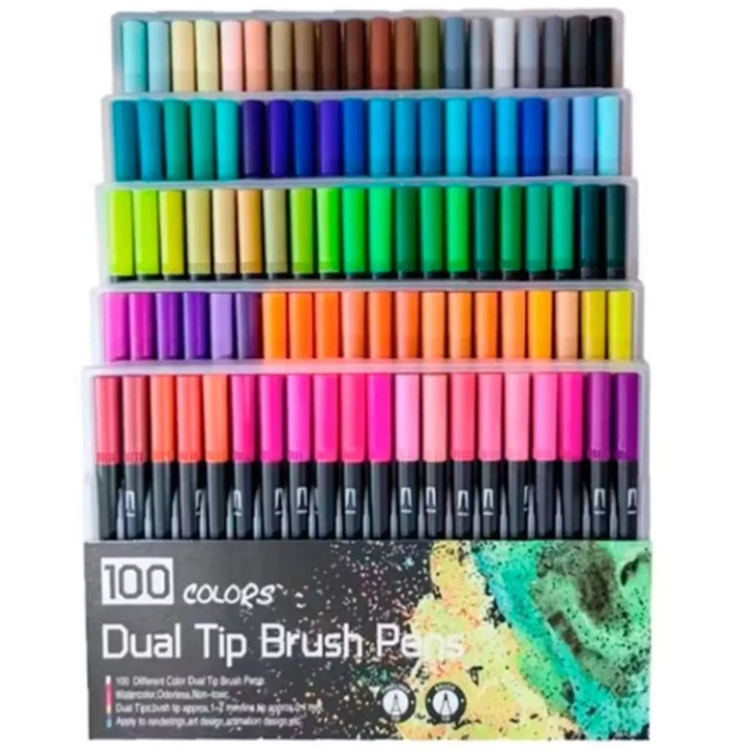 100 MARCADORES DE DOBLE PUNTA TIPO PINCEL COLORES - 1