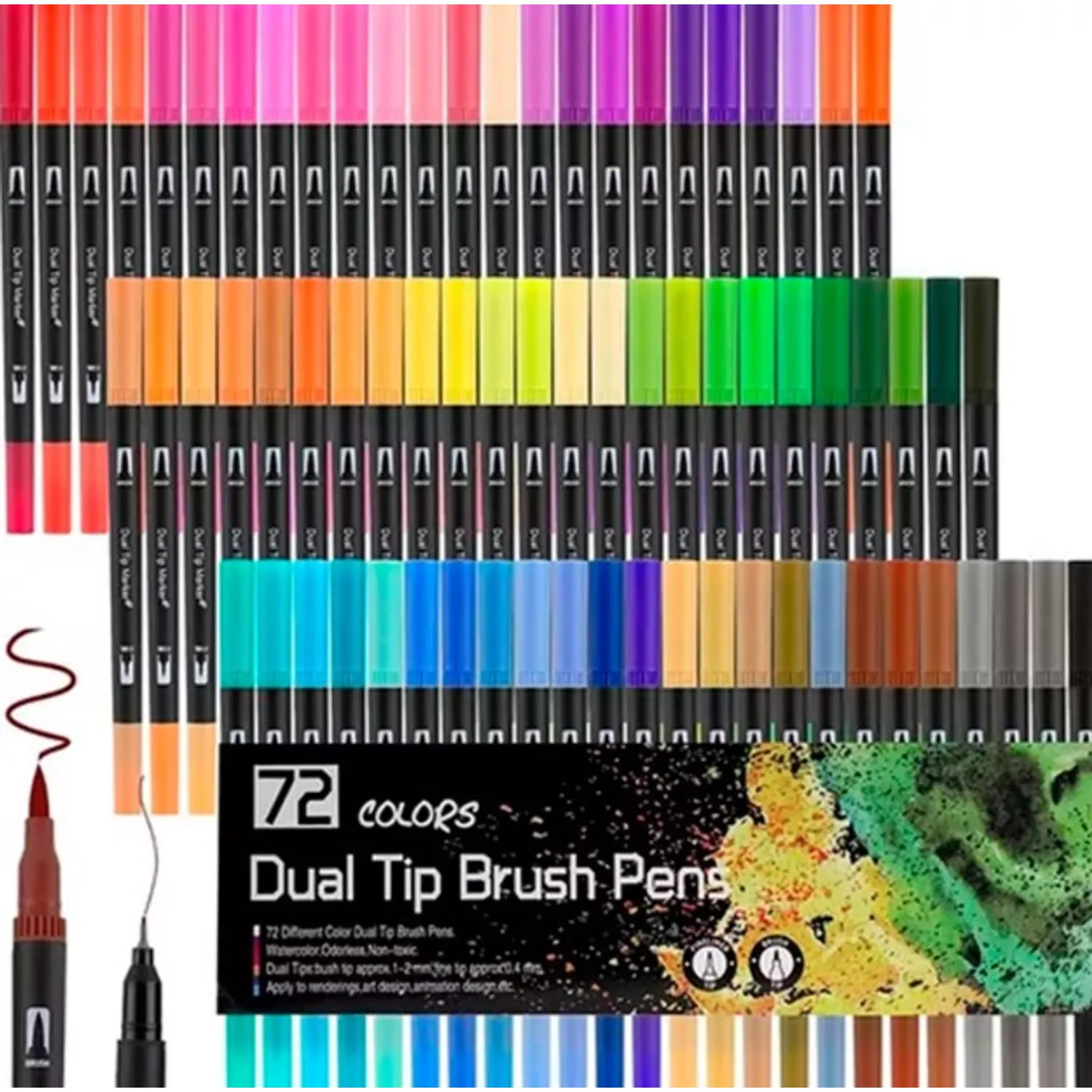 72 MARCADORES DE DOBLE PUNTA TIPO PINCEL COLORES - 1