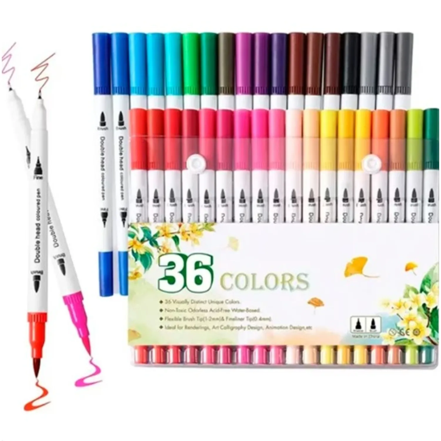 36 MARCADORES DE DOBLE PUNTA TIPO PINCEL COLORES - 1