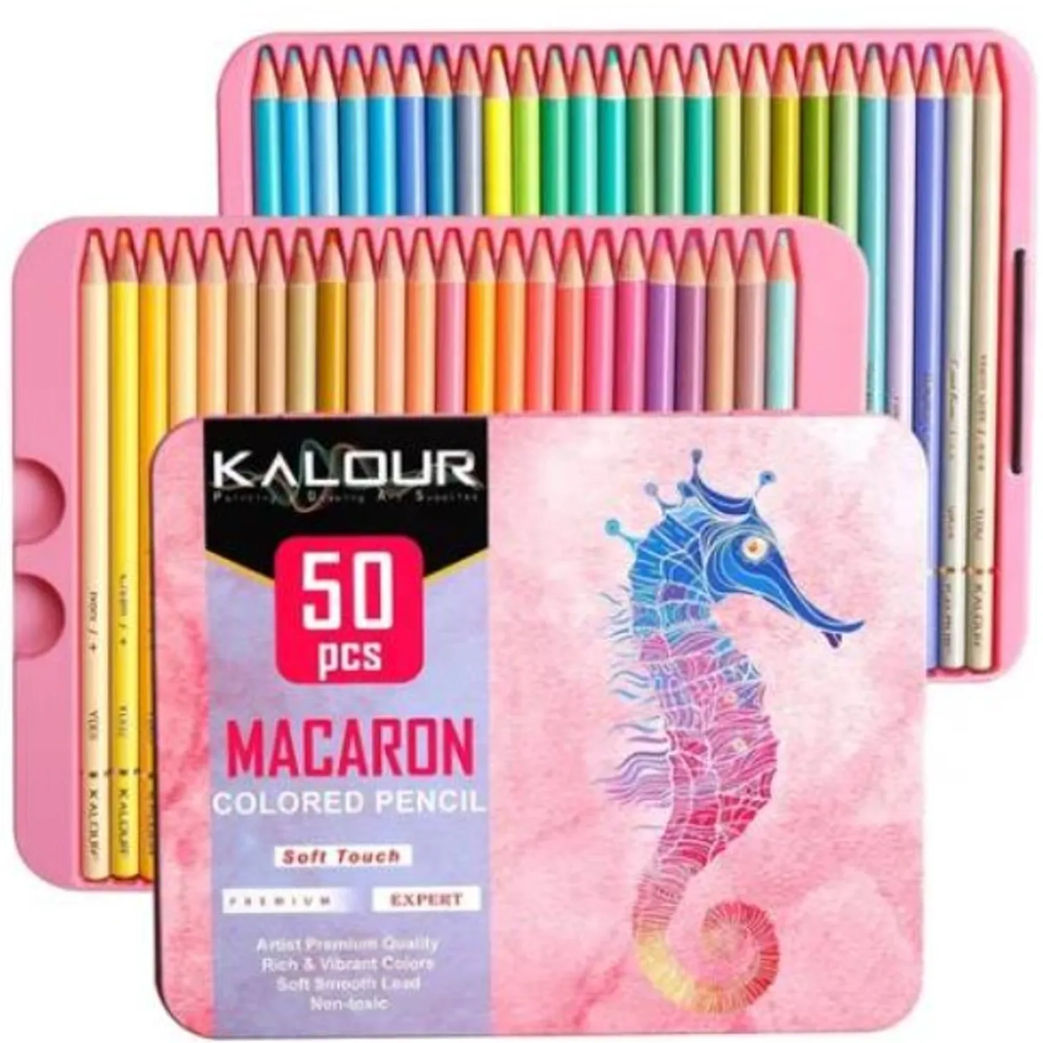 SET 50 LAPICES COLORES MACARON ARTE DIBUJO CAJA METÁLICA - 1