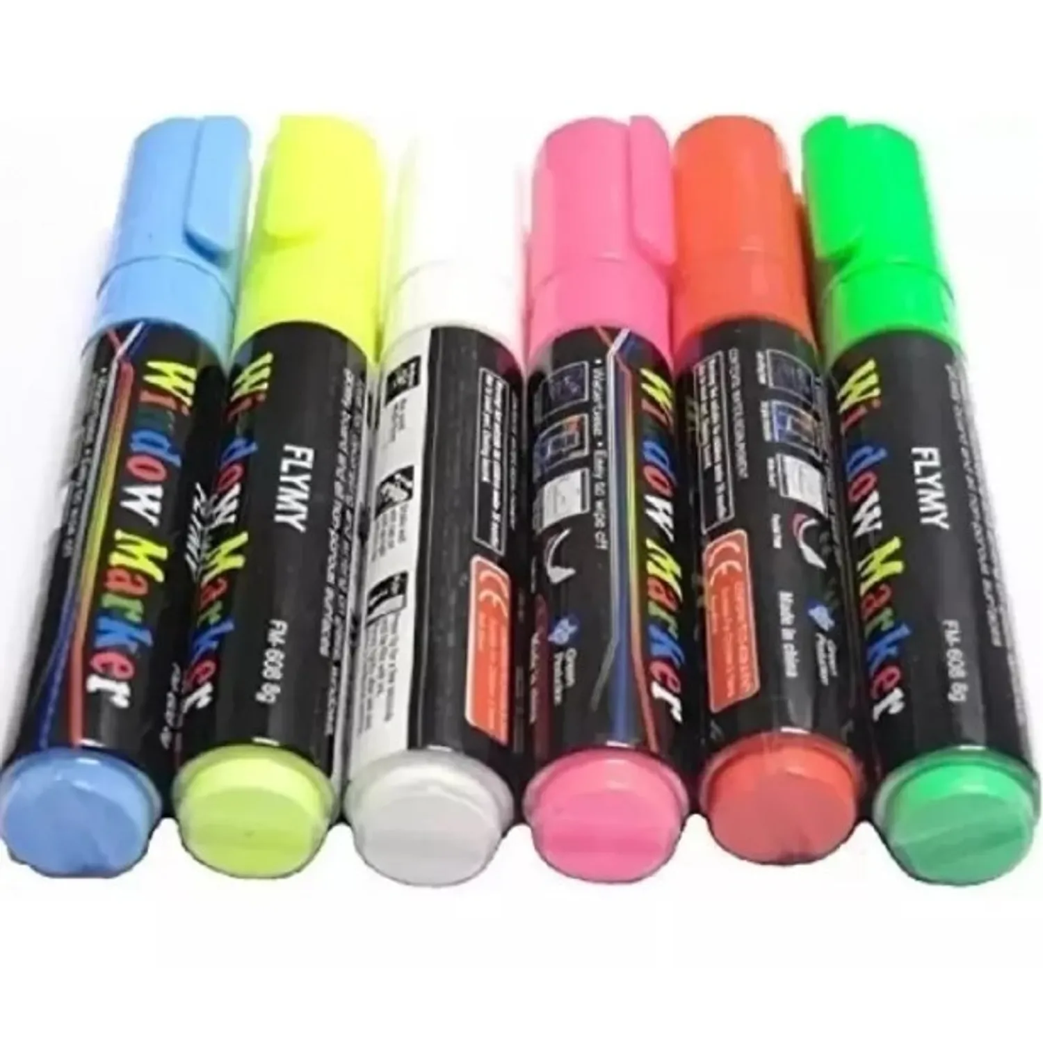 KIT 6 PLUMONES TIZA LIQUIDA PARA PIZARRA LED, VIDRIO, FLUOR - 1