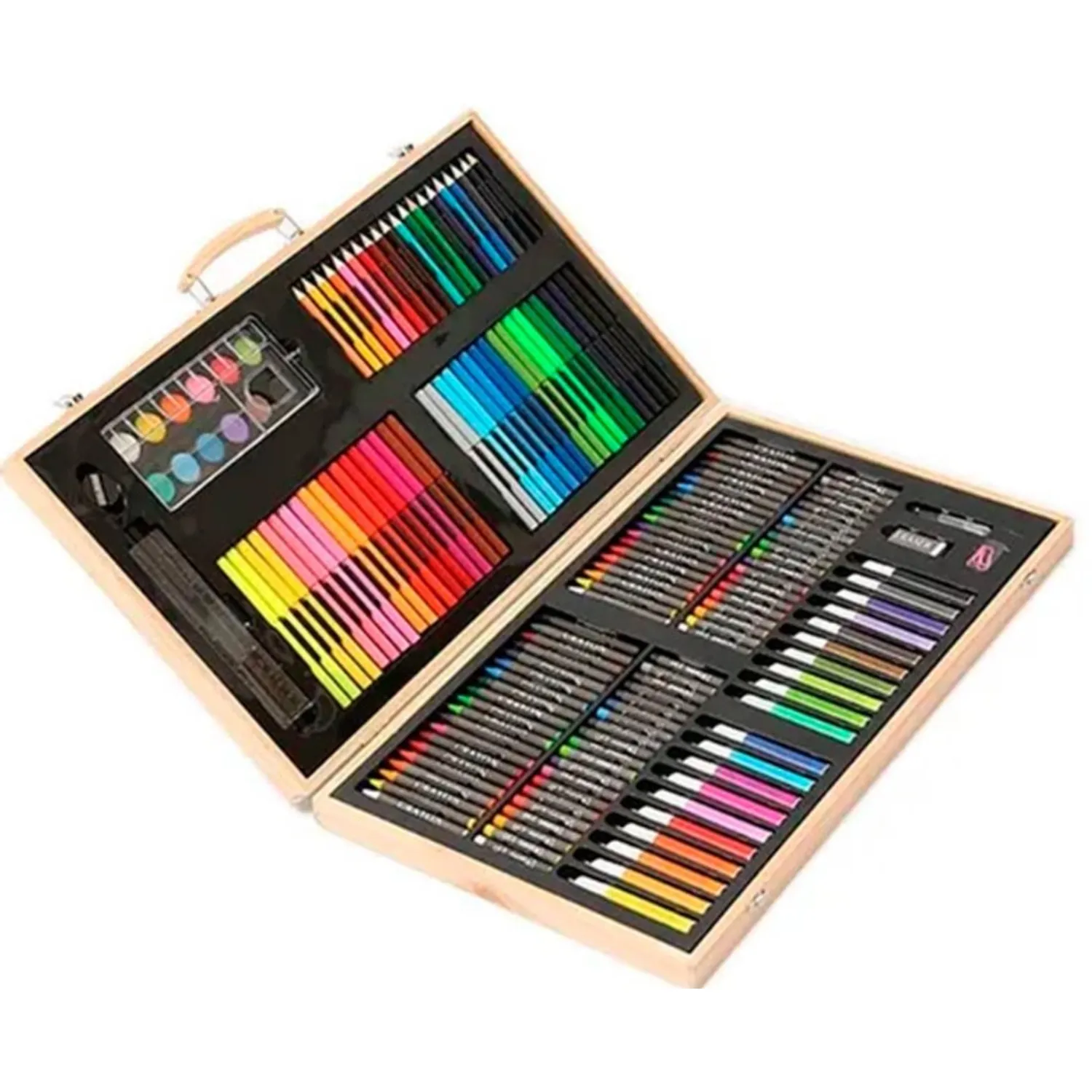 SET DE ARTE 180 PCS LAPICES PARA COLOREAR MALETA DE MADERA - 1