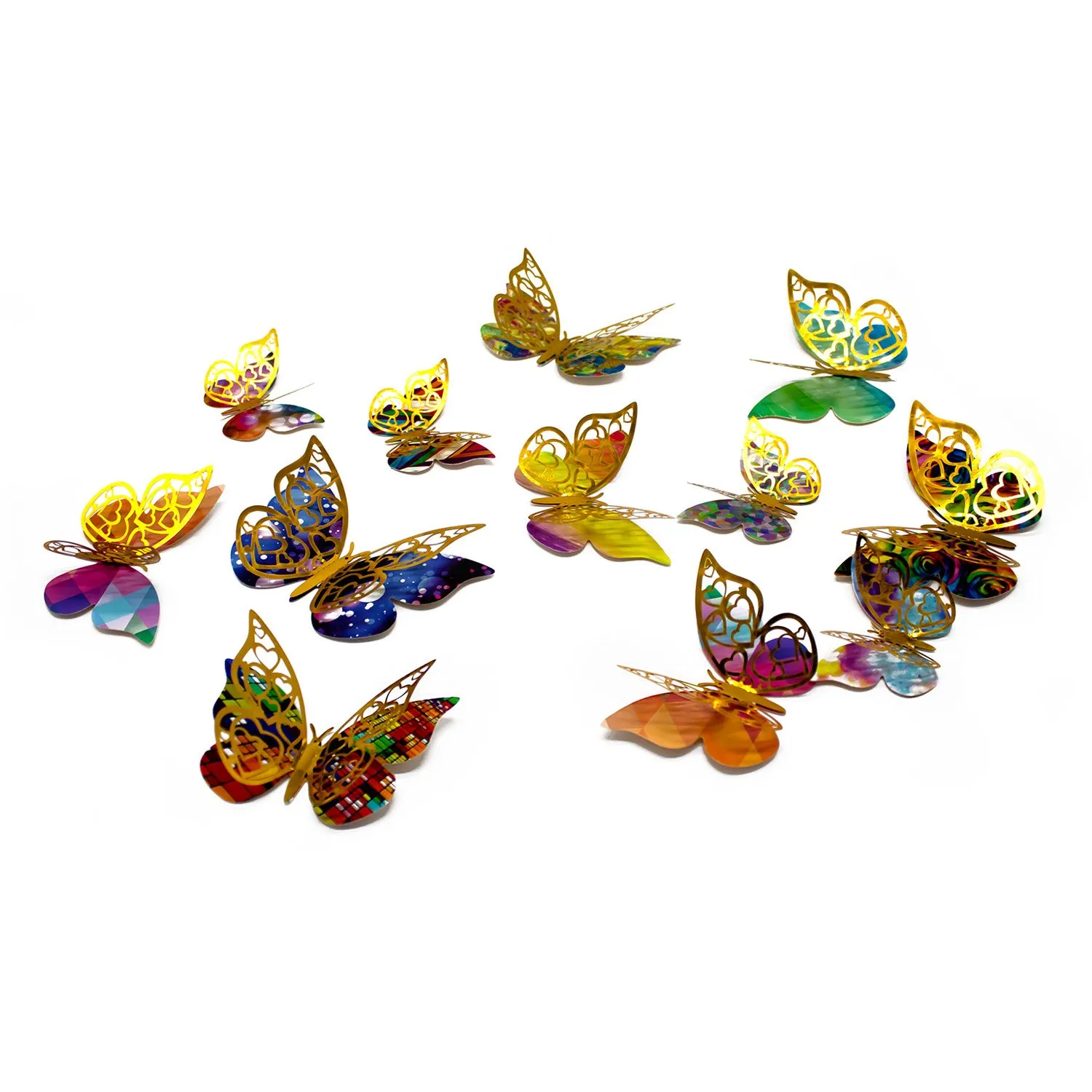 DECO MARIPOSAS DORADO COLORES MIX X12UNI - 1