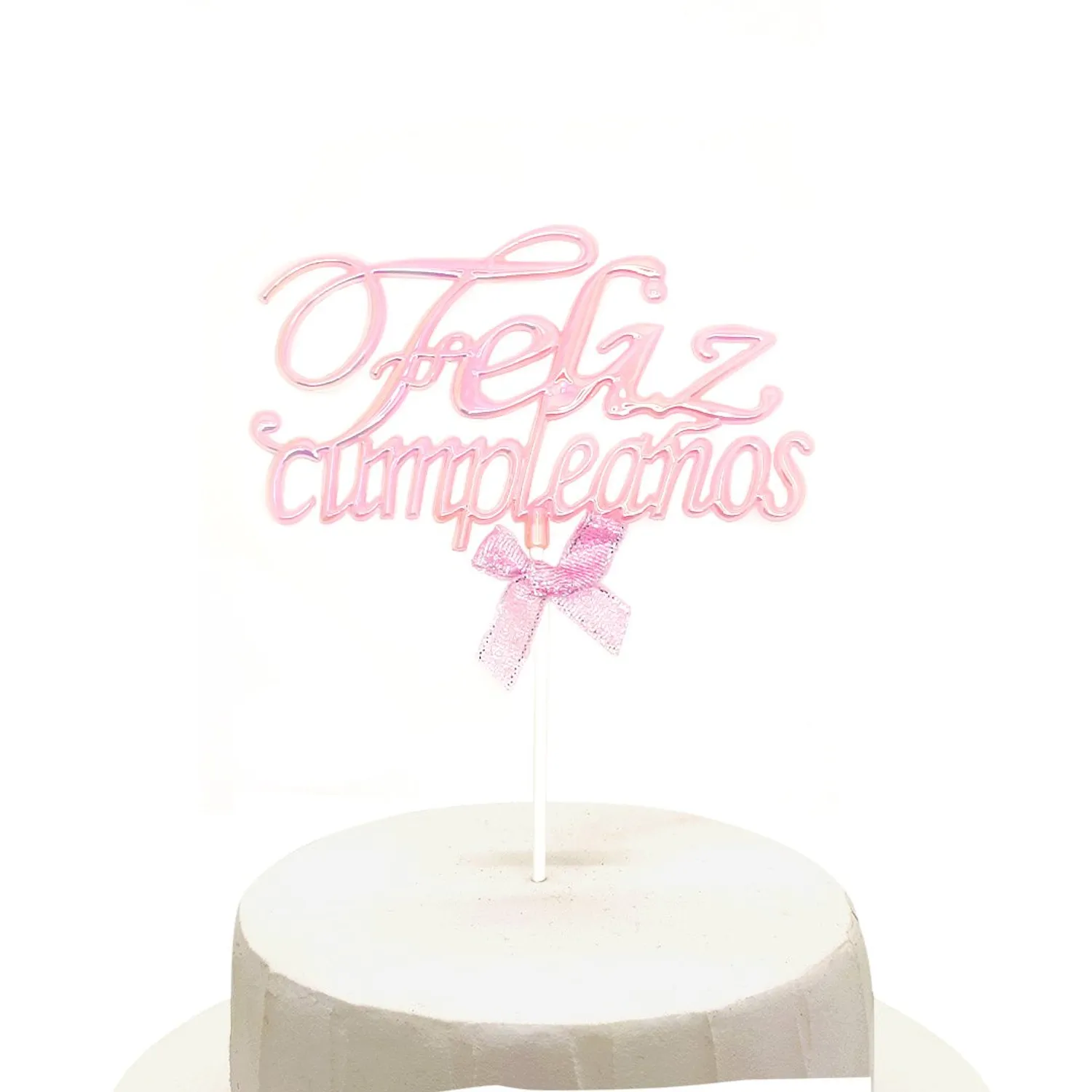 TOPPER TORTA FELIZ CUMPLEAÑOS ROSADO GLOW X1UNI - 1