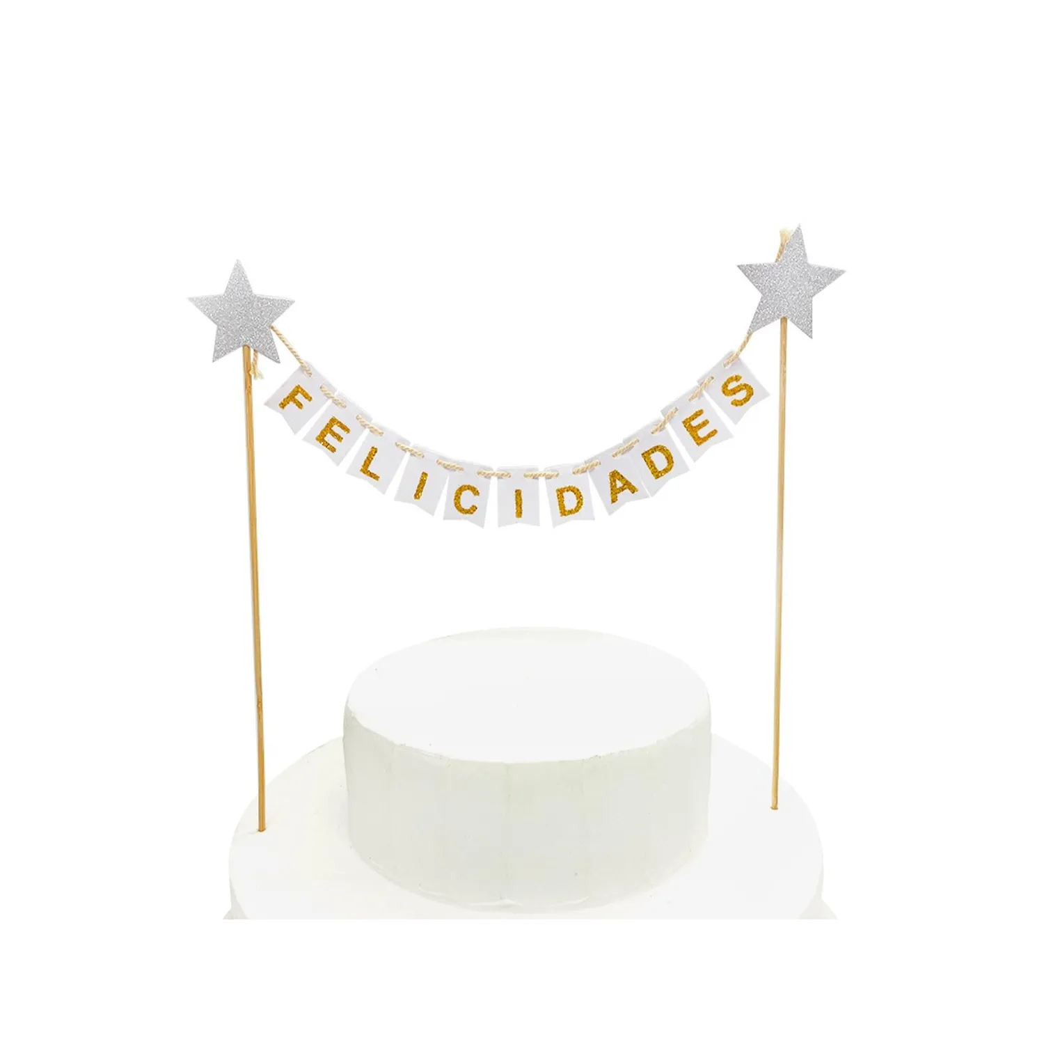 DECO TORTA FELICIDADES BANDERINES EN COLOR BLANCO X1 UNI - 1