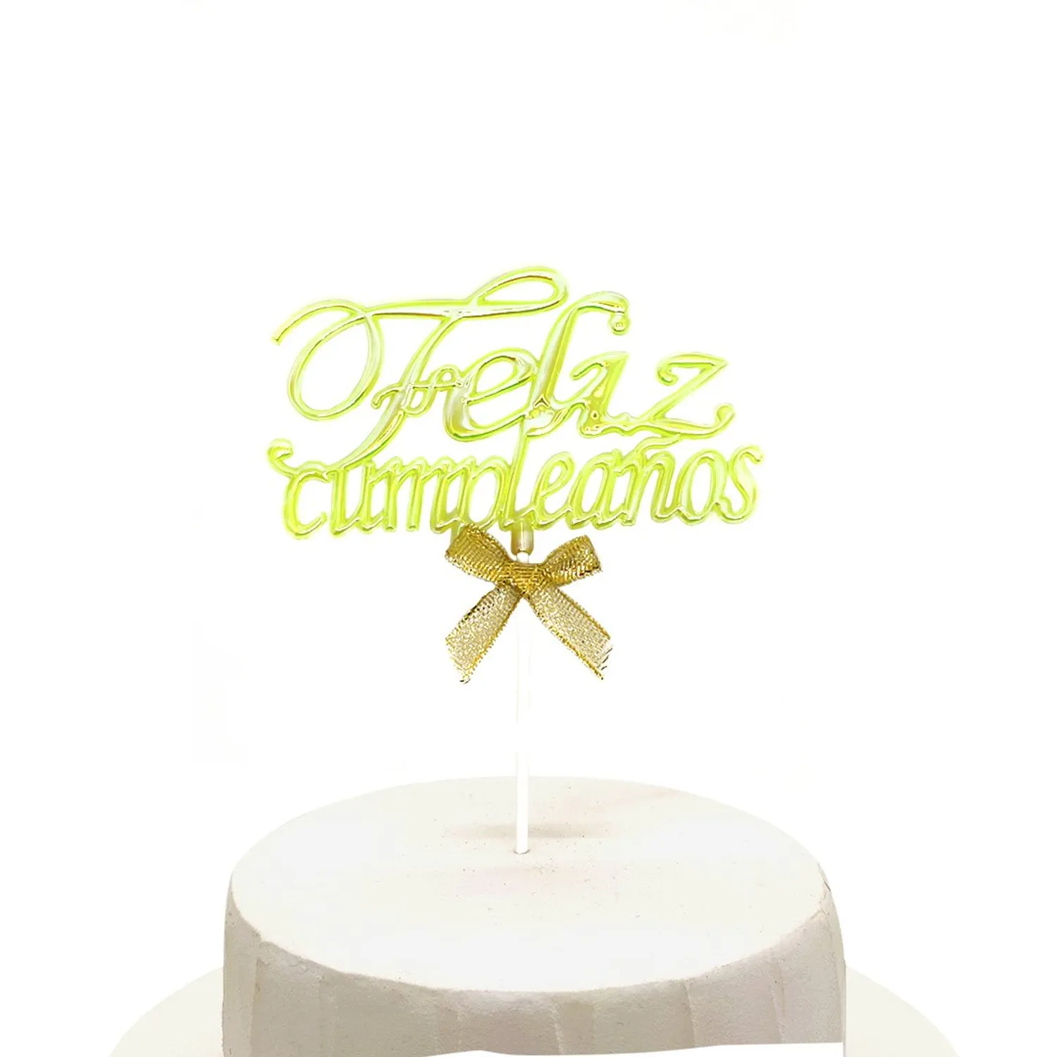 TOPPER TORTA FELIZ CUMPLEANOS EN COLOR AMARILLO GLOW X1 UNI - 1