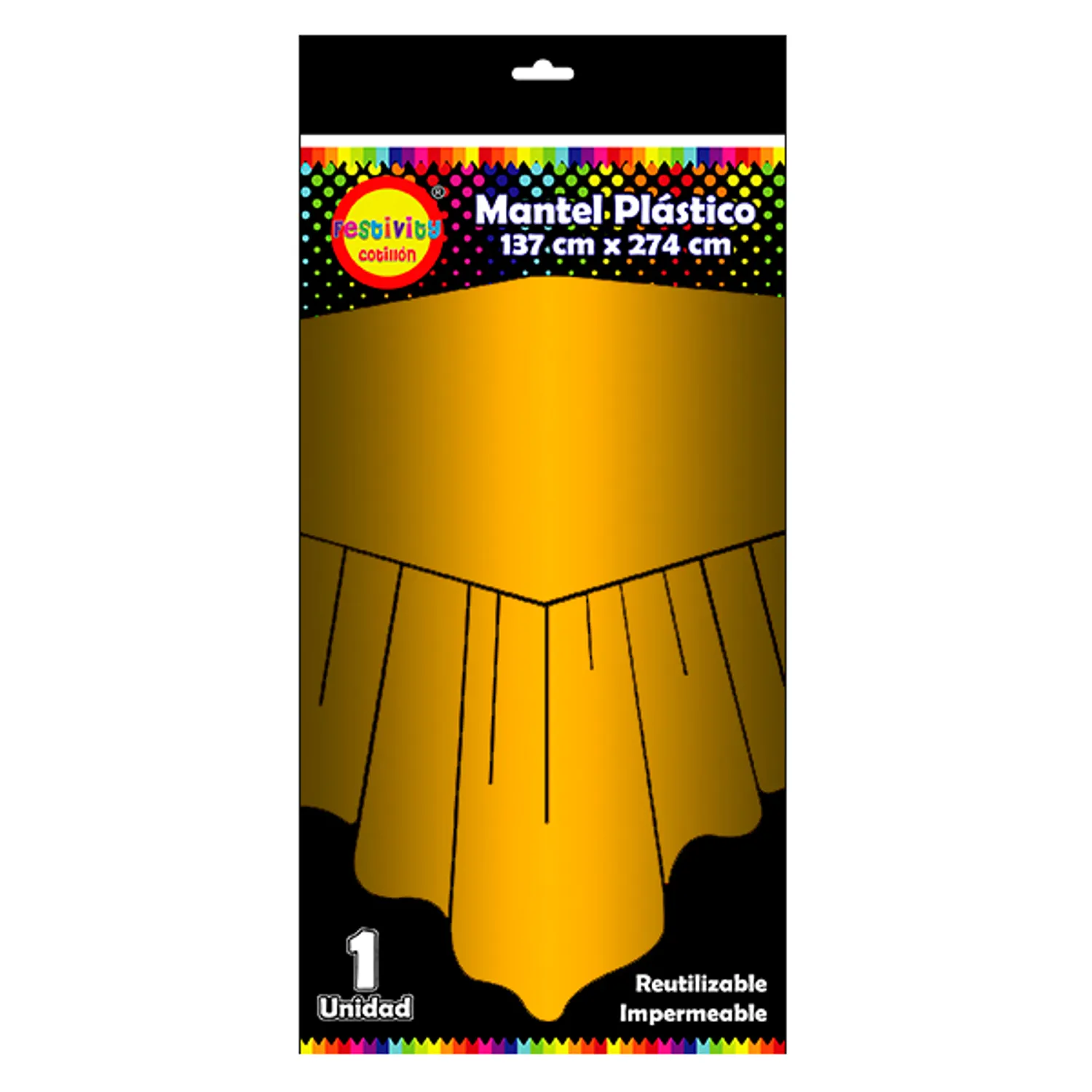 MANTEL REUTILIZABLE 137X274 CM DORADO X1 UNI - 1