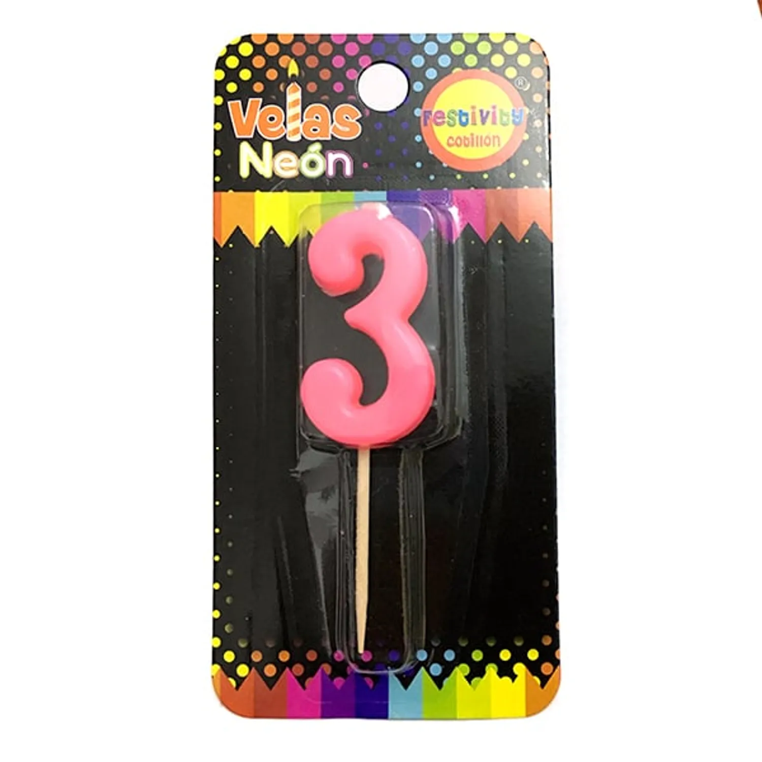 VELA NUMERAL STICK NEON N? 3 X1 UNI - 1